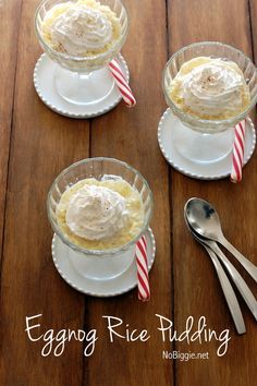 Eggnog rice pudding - NoBiggie.net this recipe is just like my grandmother but with eggnog. Can't wait to try it. Leftover White Rice, Eggnog Dessert, Rice Pudding Recipes, Rice Pudding Recipe, Eggnog Recipe, Egg Nog, Rice Pudding, Pudding Recipe, Enjoy Time