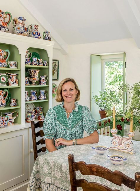 An ebullient thatched cottage where pattern and colour reign | House & Garden Elizabeth Hay, Mustard Bedding, Colourful Style, Wicker Headboard, Inglenook Fireplace, English Country Style, Hay Design, Family Of Five, Thatched Cottage