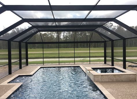 Southern Screen Pool Enclosure by All Weather Pool and Patio Screen Pool Patio Ideas, Pool Screen Enclosure, Deck Addition, Swimming Pool Enclosures, Patio Screen, Screened Pool, Pool And Patio, Safe Pool, Pool Gate