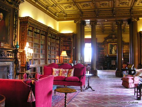 Highclere Castle library. The Real Downton Abbey on WanderWithWonder.com #Downton Abbey #England #castles England Castles, Castle Library, The Real Downton Abbey, British Costume, Dream Castle, Castle Howard, Highclere Castle, Mind Palace, Dream Library