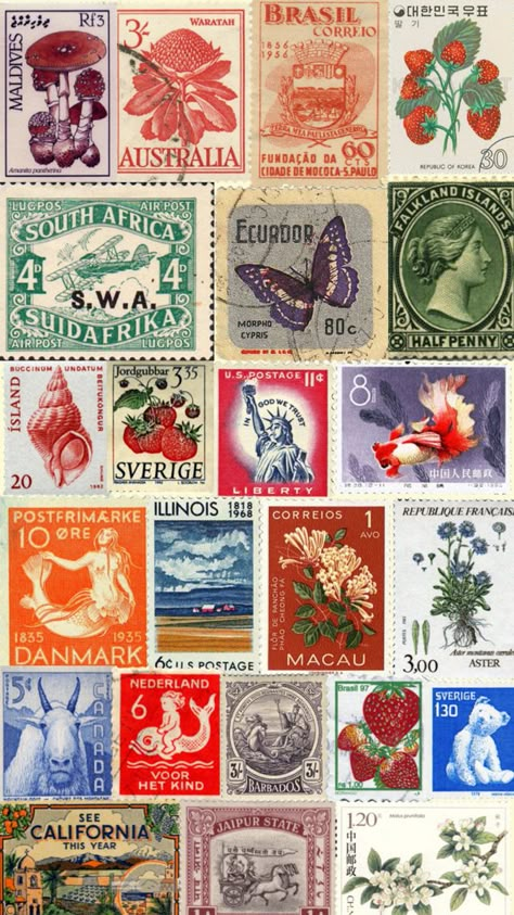 Postage Stamps Collage, Travel Tattoo Ideas, Travel Tattoos, Postage Stamp Design, Postal Vintage, Stamps Postage, Postcard Stamps, Passport Stamps, Scrapbook Printing