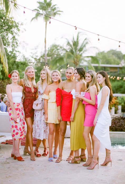 Two Colorful Parties Preceded This Duo's Wedding—Which Had an All-White Color Palette—in Mexico Mexico Wedding Guest Dress, Burger Wedding, Cabo Bachelorette Party, Mayakoba Mexico, Formal Inspiration, Cabo Bachelorette, Dinner Attire, Attire Guide, Mexico Bachelorette Party