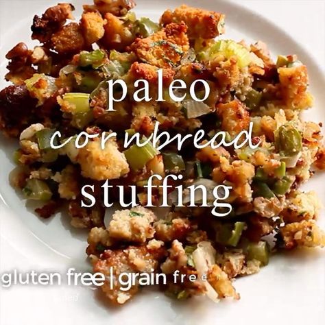 This Paleo Thanksgiving Stuffing is gluten-free and low-carb! Get this and every recipe you need for an easy paleo Thanksgiving here. #paleostuffing #glutenfreestuffing #lowcarbstuffing #paleorecipes #paleothanksgiving #glutenfreedinner #cookeatpaleo Paleo Thanksgiving Stuffing, Paleo Cornbread, Paleo Stuffing, Paleo Holiday Recipes, Paleo Thanksgiving Recipes, Gluten Free Thanksgiving Recipes, Paleo Thanksgiving, Cornbread Stuffing, Thanksgiving Food Sides