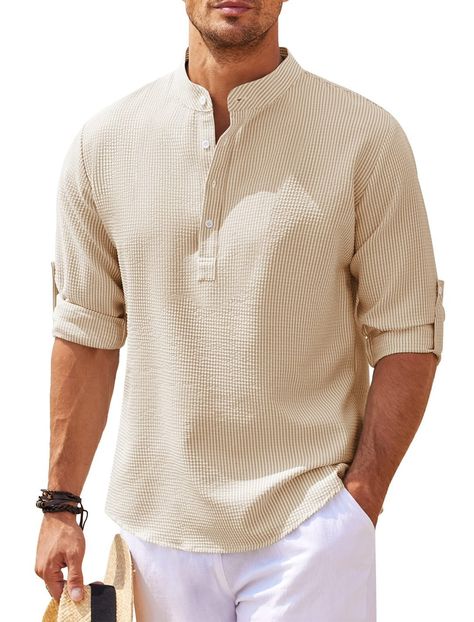 DESCRIPTION The Men's Casual Cotton Shirt in your six favorite basic colors has been designed in a contemporary utilitarian style.Crafted from soft, cotton-rich fabric, this closet-staple henley provides optimal comfort and breathability throughout the day.Inspired by this season's casualwear trend, it's perfect for when relaxing off-duty, as well as a night out with the crew.Complement with denim jeans for a relaxed weekend ensemble. SIZE CHART DETAILS Style: Casual Material: Cotton Crisp turn- Shirt For Men Designer, Clothes Design For Men, Blue Shirt Man, Clothes For Men Casual, Men Casual Style, Men Styling, Office Closet, Stylish Shirts Men, Shirt Designs For Men