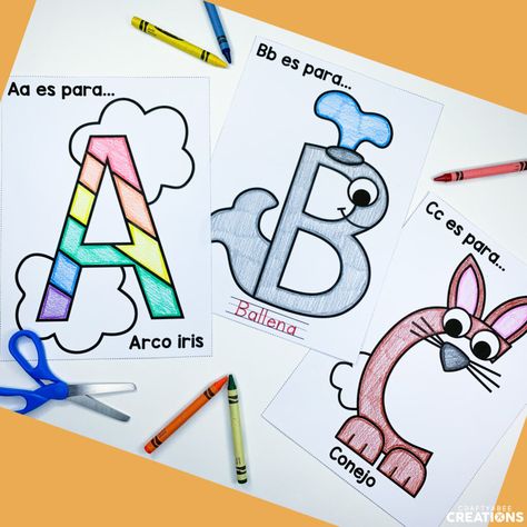 Spanish Alphabet Coloring Pages, Spanish Lessons For Preschoolers, Abc Spanish, Spanish Alphabet Activities, Spanish Crafts, Spanish Flashcards, Spanish Education, Alphabet Crafts Preschool, Alphabet Letter Crafts