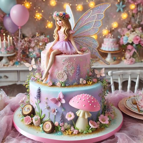 A magical fairy-themed birthday cake for a girl, featuring pastel colors, fairy figurines, and enchanted decorations. #cakeforgirl #pastelpinkcake #magicalcake Fairytale Birthday Cake, Fairy Garden Birthday Cake, Fairytale Cake, Fairy Birthday Cake, Unique Birthday Cakes, Fantasy Cake, Beautiful Cake Designs, Garden Cakes, Cupcakes Decorados