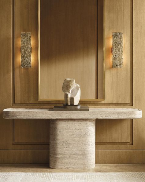 RH bets big on new designer collaborations Sculptural Lighting, Hotel Hallway, Console Table Design, Hallway Foyer, Sconces Bedroom, Floor Lamp Design, Home Ceiling, Rectangular Dining Table, Burled Wood