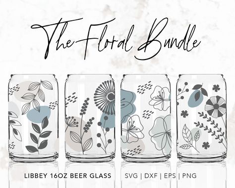 Floral Cricut Designs, Spring Cricut Projects, Cricut Fabric Projects, Libbey Glass Svg, Can Glass Wrap, Floral Line Art, Cup Wraps, Glass Wrap, Spring Florals