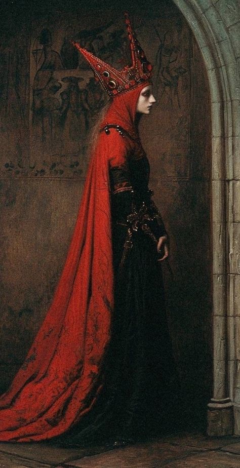 1200s Aesthetic, Red Medieval Aesthetic, Medieval Paintings Women, Conquest Aesthetic, Weird Medieval Art, Oh Who Is She Aesthetic, 1500s Art, Fire Queen Aesthetic, Acolyte Aesthetic