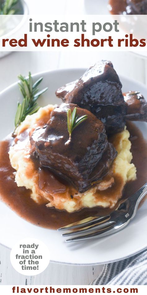 Red Wine Braised Short Ribs are tender and flavorful in just 1 hour in the Instant Pot! They're perfect for special dinners and they're dairy and gluten-free! #glutenfree #shortribs #dinner Braising Ribs Recipe, Beef Ribs Crockpot, Short Ribs In Oven, Instant Pot Short Ribs, Red Wine Braised Short Ribs, Wine Braised Short Ribs, Boneless Short Ribs, Boneless Beef Short Ribs, Beef Back Ribs