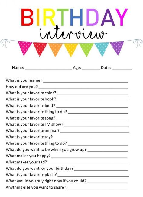 Birthday Interview Questions, Birthday Interview Printable, Birthday Questions, Birthday Interview, Birthday Morning, Birthday Traditions, Birthday Activities, Birthday Week, 9th Birthday