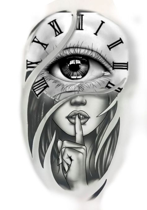 Realistic Tattoo Stencil, Geometric Tattoo Hand, Memorial Tattoo Ideas, Half Sleeve Tattoo Stencils, Big Cat Tattoo, Magic Runes, Eyeball Art, Band Tattoo Designs, Clock Tattoo Design