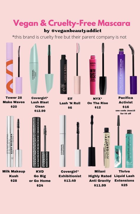 Curious about cruelty-free and vegan mascara? There are so many mascara options on the market, it can be difficult to find out which ones are cruelty-free. On top of being cruelty-free, all of these mascaras on this list are also vegan. Here are a ton of cruelty-free and vegan mascara options. @elfcosmetics @tower28beauty @thrivecausemetics @ilovepacifica @milanicosmetics Vegan Cruelty Free Makeup, Tower 28 Mascara, Vegan And Cruelty Free Skin Care, Milk Mascara, Cruelty Free Skin Care Routine, Vegan And Cruelty Free Makeup, Cruelty Free Mascara, Eyeliner And Mascara, Vegan Makeup Brands