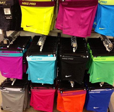 Nike pros!! Nike Pros Different Colors, Colorful Nike Pros, Nike Pro Shorts All Colors, Nike Pros Shorts Collection, Nike Pro Shorts Colors, Nike Pro Collection Aesthetic, Nike Pros Collection, Nike Pro Shorts Collection, Nike Pros Outfit Aesthetic