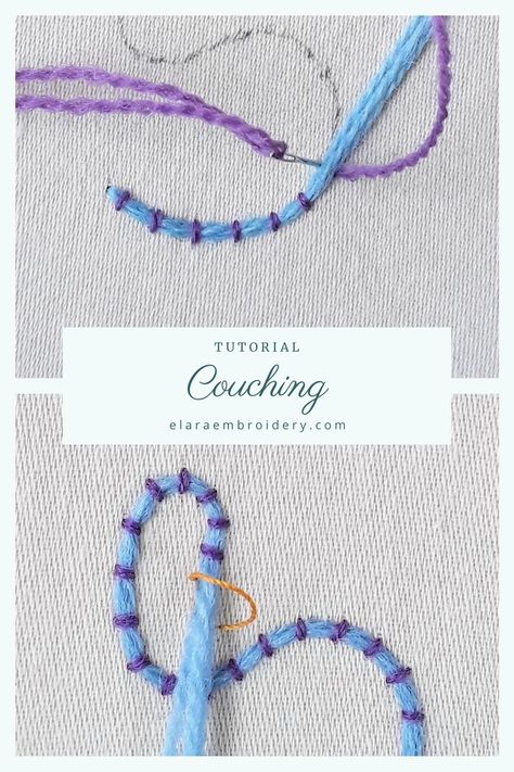 Chunky Hand Embroidery, Simple Couching Embroidery Design, Embroidery With Thick Yarn, Thick Yarn Embroidery, Embroidery Couching Stitch, Thick Thread Embroidery, Thick Embroidery Stitch, Embroidery Line Stitches, Easy Embroidery Tutorial