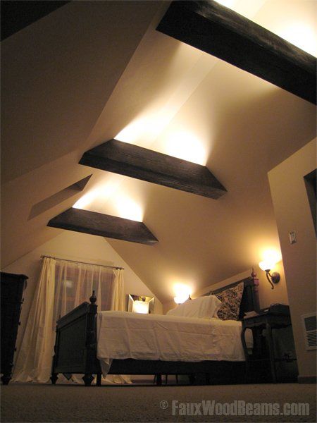 The hollow part of a ceiling beam is a great place to hide wires and route them to light fixtures. 3 different ways of lighting beams here. Bedroom Lighting Diy, Exposed Beams Ceiling, Not To, Faux Beams, Faux Wood Beams, Bedroom Light Fixtures, Wood Beam Ceiling, Diy Ceiling, Indirect Lighting