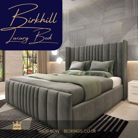 Birkhill Luxury Bed - handmade and customised for you! from just £500 - visit bedkings.co.uk #bed #bedroom #bedframes #bedroomgoals #bedroominspo #bedroomdecor #bedroomdesign #Bedroomfurniture #BedKings #bedkings King Size Bed Designs, Double Bed With Storage, Bed Frame Sizes, Fabric Upholstered Bed, Beds Uk, Storage Bed Frame, Bed Frame With Drawers, Fabric Bed Frame, Velvet Upholstered Bed