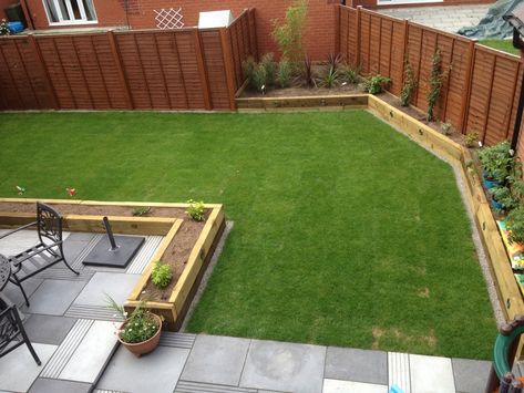 Two Level Patio, Garden Sleeper Ideas, Sleeper Beds, Sleepers In Garden, Pathway Garden, Patio Edging, Gardens Ideas, Front Garden Landscape, Back Garden Design