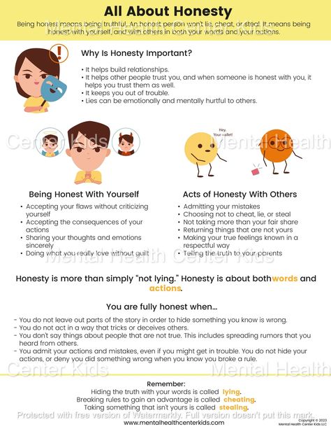 All About Honesty – Mental Health Center Kids Honesty Worksheets For Kids, Honesty Activities For Kids, Honesty Poster, Feminist Therapy, Honesty Lesson, Anger Triggers, Drama Therapy, Therapeutic Worksheets, Character Activities