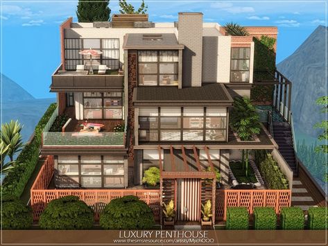 Sims 4 — Luxury Penthouse by MychQQQ — Lot: 40x30 Value: $ 295,352 Lot type: Residential House contains: - 3 bedrooms - 4 Modern House Design Exterior Sims 4, Sims 4 Bgc House, Sims Penthouse Ideas, Penthouse Blueprints, Sims 40x30 House, Sims 4 7 Bedroom House, Sims 4 Houses Luxury, Sims House Inspo Exterior, Sims 4 Big Family House 5 Bedrooms