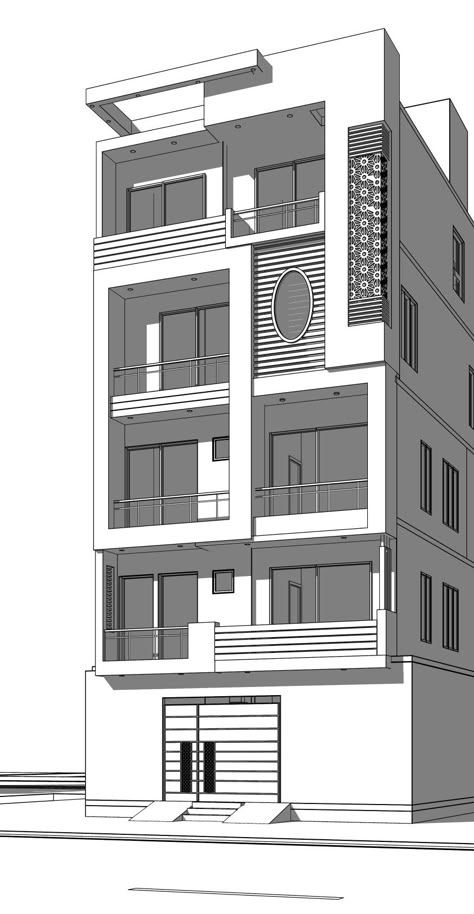 Autocad Elevation Drawings, Modern Building Sketch, Arhitectura Drawing House, Building Model Architecture, 3d Board Game, Simple Elevation, Auditorium Architecture, Frame Architecture, Front Desk Design