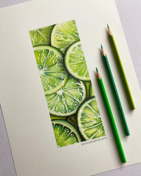 Drawing of Realistic Limes I've made. You can also try it out yourself and you can Buy this Drawing on my Etsy! Color Pencil Sketch, Desen Realist, Prismacolor Art, 그림 낙서, Colored Pencil Artwork, Seni 2d, Kunst Inspiration, Pen Design, 수채화 그림