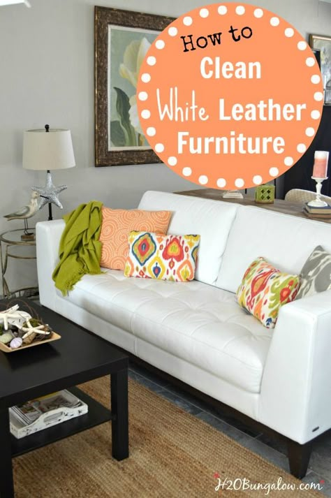 How to clean white leather furniture easily and gently using home products that won't break the bank. Light Leather Couch, White Leather Furniture, White Leather Sofa, White Leather Couch, Clean White Leather, Cleaning Leather, White Leather Sofas, White Couch, Cleaning Painted Walls