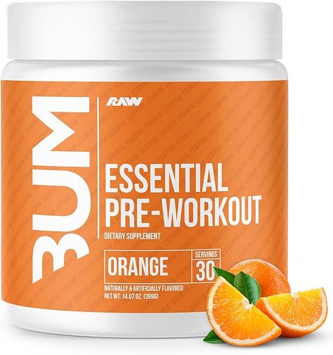 RAW Essential Pre-Workout Powder (Orange) - Chris Bumstead Sports Nutrition Supplement for Men & Women - Preworkout Energy Powder with Caffeine, L-Citrulline, L-Tyrosine, & Beta Alanine Blend Chris Bumstead, Energy Powder, L Tyrosine, Green Coffee Bean Extract, Beta Alanine, Natural Caffeine, Green Coffee Bean, Mood Enhancers, Workout Essentials