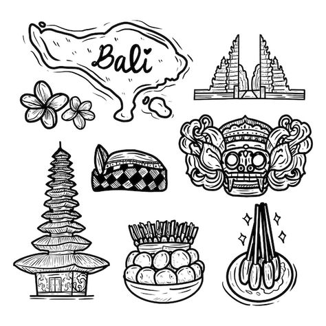 Bali Drawing, Collection Illustration, Bali Island, Wreck This Journal, Stationery Templates, Drawing Easy, Business Card Maker, Flyer Maker, Card Banner