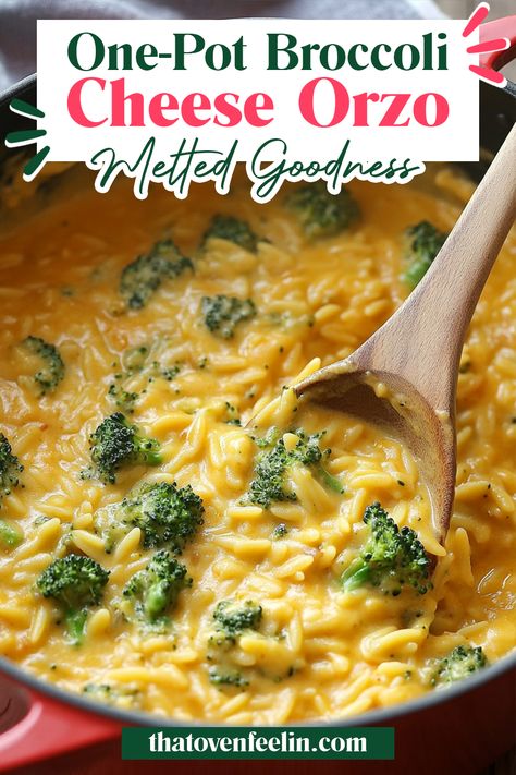 One Pot Broccoli Cheese Orzo Quick Veggie Dinner Ideas, Easy Creamy Orzo Recipes, Recipe Ideas Snack, Orzo Recipes Parmesan, Easy Orzo Dinner Recipes, Broccoli Cheese Orzo Soup, Broccoli Ideas Healthy, Orzo Easy Recipe, Easy Recipes With Broccoli