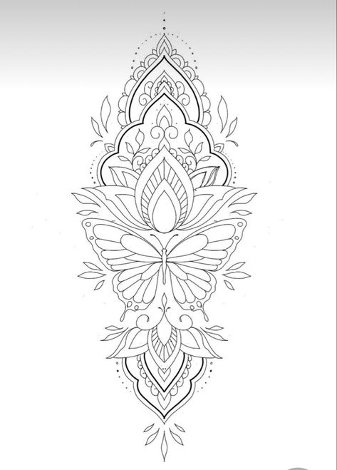 Full Sleeve Butterfly Tattoo, Girly Geometric Tattoos, Ornamental Butterfly Tattoo, Mandala Tattoo Sleeve Women, Butterfly Mandala Tattoo, Mandala Hip Tattoo, Tattoo Writing Fonts, Fine Tattoo, Mandala Thigh Tattoo