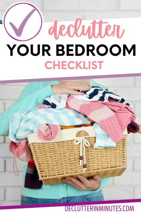 Declutter your Bedroom Checklist. Use this checklist to remove the clutter step by step. How to clean your bedroom. FREE declutter bedroom checklist. Fix your messy bedroom with this free checklist. Use this bedroom checklist to remove the clutter. #freechecklist #declutterchecklist #bedroomchecklist How To Declutter Your Bedroom Checklist, Bedroom Declutter Checklist, Declutter Bedroom Checklist, How To Declutter Your Bedroom, Bedroom Cleaning Checklist, Bedroom Declutter, Bedroom Checklist, Rectangle Bedroom, Easy Home Organization