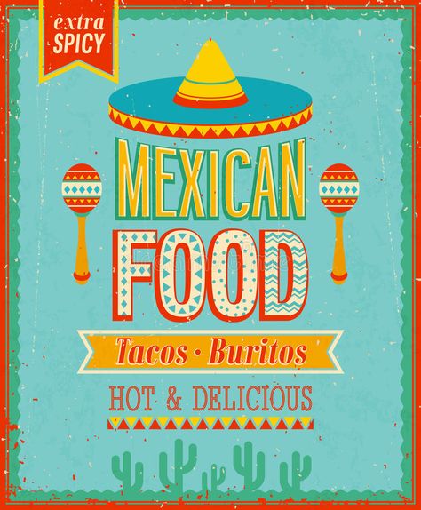 Vintage Mexican Food Poster. Royalty Free Stock Photo Spicy Food Mexican, Taco Shack, Mexican Food Menu, Food Posters, Mexican Menu, Vintage Bakery, Mexican Cooking, Type Treatments, Mexican Designs