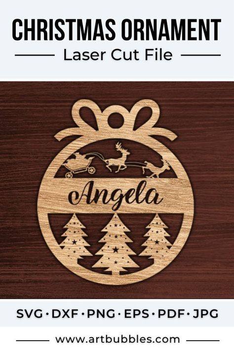 Deck your ornament crafted from our Christmas Laser Cut File - a unique addition to your holiday collection. #christmas #christmasornaments #christmascrafts #christmasdecorations #lasercut Christmas Ornament Template, Ornament Template, Laser Engraved Ideas, Family Ornaments, Round Ornaments, Ornament Crafts, Laser Cut Files, Free Christmas, Ornaments Diy