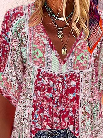 Boho Casual Top Half Sleeve Floral, Indian Tops, Look Casual Chic, Chubby Fashion, Boho Style Outfits, Estilo Boho Chic, Tops Fashion, Tops Online, Casual Tops For Women