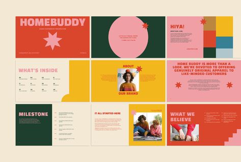 Home Buddy - Presentation on Behance Powerpoint Design Colorful, Creative Deck Design, Logo Proposal Presentation, Keynote Design Templates Free, Branding Design Elements, Fashion Powerpoint Template, Retro Presentation Design, Creative Slides Presentation, Artsy Color Palette