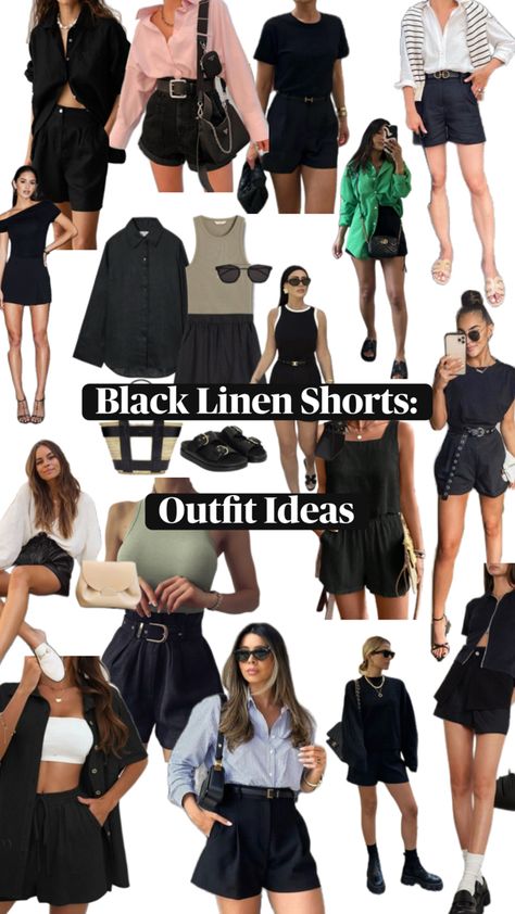 Black Linen Shorts Outfit, Linen Shorts Outfit, Florida Fits, Black Linen Shorts, Black Shorts Outfit, Shorts Outfit Ideas, Shorts Outfit, Black Linen, Linen Shorts