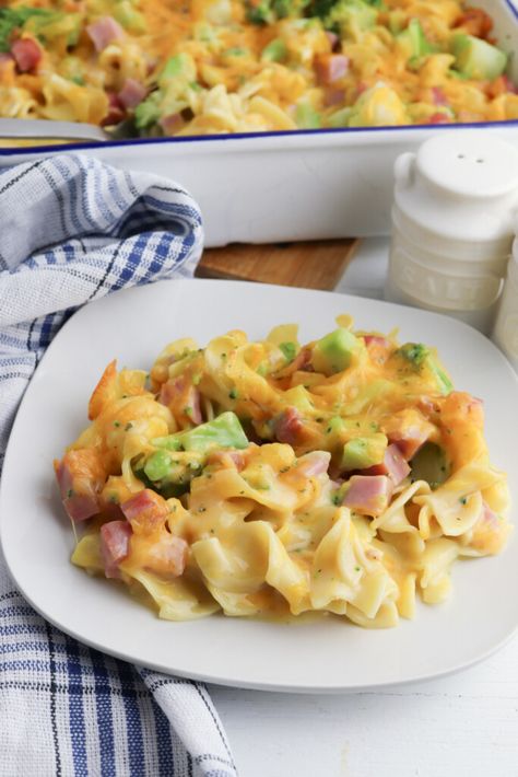 Ham And Egg Noodle Casserole, Ham And Cheese Casserole Dinners, Ham Noodle Casserole Recipes, Ham Cubes Recipes, Cubed Ham Recipes Dinners, Cubed Ham Recipes, Ham Tater Tot Casserole, Ham And Cheese Recipes, Ham And Broccoli Casserole