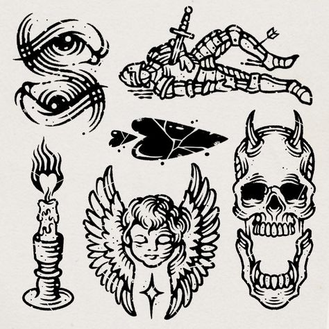 Medieval Tattoo Flash, Simple Line Work Tattoo, Woodcut Tattoo, Cowgirl Tattoos, Occult Tattoo, Flash Art, Old School Tattoo, Simplistic Tattoos, Tattoo Style