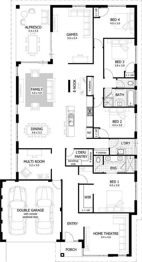 House Plans Without Garage, House Plans Australia, 5 Bedroom House Plans, Bungalow Floor Plans, Design Floor Plans, My House Plans, 4 Bedroom House Plans, Garage House Plans, Home Design Floor Plans