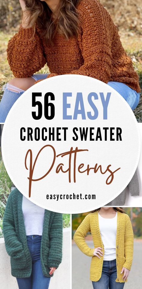 56 Free Easy Crochet Patterns for Sweaters and Cardigans Fuzzy Sweater Crochet Pattern, Worsted Weight Crochet Sweater Pattern Free, Crochet Free Sweater Patterns, Free Cardigan Pattern Crochet, Free Crochet Womens Sweater Patterns, Easy Crochet Cardigan For Beginners Free, Crochet Cardigan Pattern Free Women Long, Easy Beginner Crochet Cardigan, Free Crochet Patterns For Cardigans