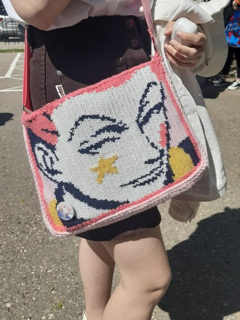 Hunter Hunter Crochet, Crochet Hunter X Hunter, Crochet Grid Bag, Crochet Anime Bag, Hxh Crochet, Anime Crochet Tapestry, Hunter X Hunter Crochet, Anime Knitting, Diy Crochet Bag