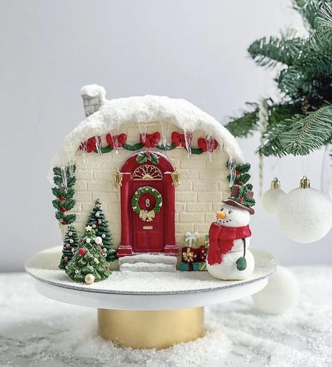 Gingerbread Christmas Cake, Winter Cake Ideas, Xmas Cake Decorating, Gingerbread House Cake, Best Christmas Cake, Homemade Christmas Cake, Xmas Cakes, Easy Christmas Cake Recipe, Christmas Themed Cake