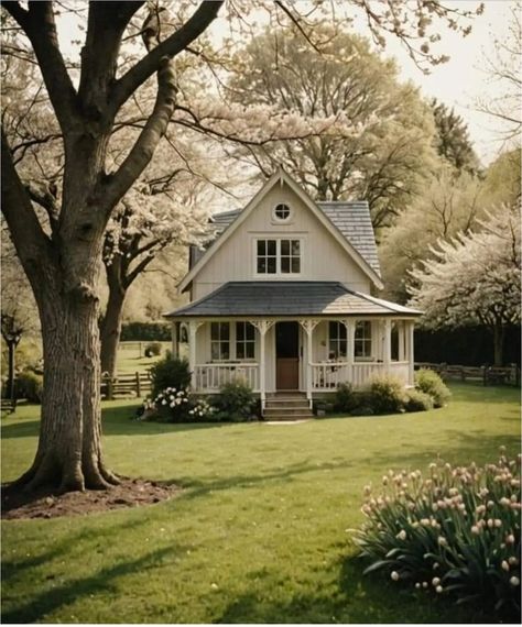 Run Down Farmhouse, Small Cottage House Aesthetic, White Country House Aesthetic, Cute Homey Houses, Charming Country Home, Cottage On A Farm, Small Country Homes Farmhouse, Cottage In The Country, Farm Life Aesthetic House