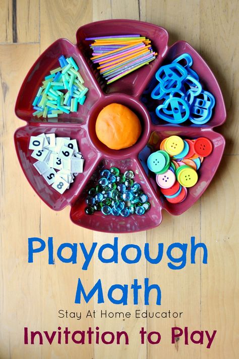 So much learning takes play with this simple playdough math invitation to play! - Stay At Home Educator Simple Playdough, Math Preschool, Math Madness, Playdough Activities, Invitation To Play, Math Activities Preschool, Homeschool Math, Learning Numbers, Math Concepts