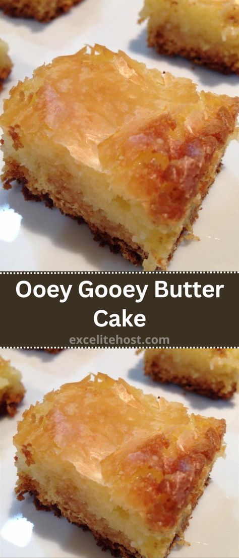 Ingredients 1 16.5 ounce yellow cake mix 2 eggs 12 tablespoons butter or 1 1/2 sticks melted 1 teaspoon vanilla extract Topping for cake: 1 8 Ooey Gooey Butter Cake Recipe, Ooey Gooey Cake, Everyday Cakes, Ooey Gooey Butter Cake, Gooey Cake, Gooey Butter, Cake Cooking, Biscuits Cookies, Sweet Bites