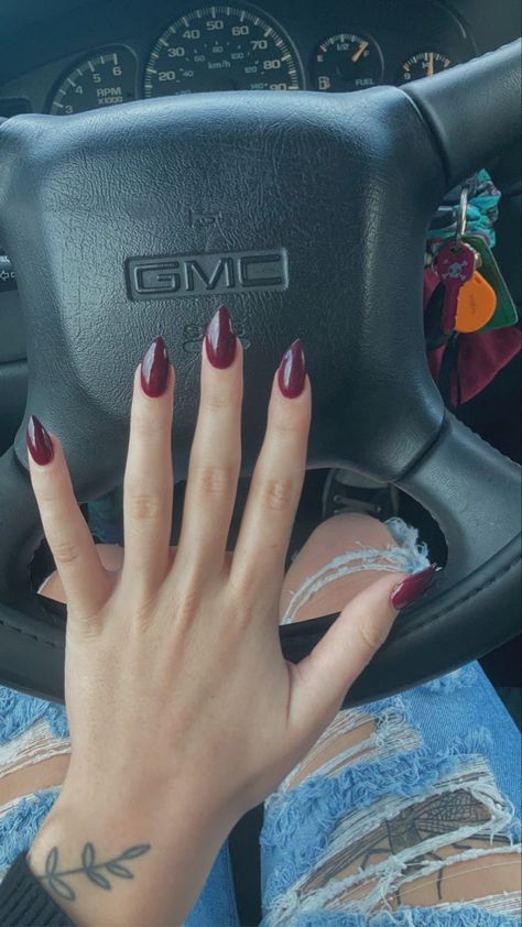 Red Fall Aesthetic, Matte Eggplant Nails, Dark Red Nails Pointy, Goth Burgundy Nails, Burgandy Fall Nails 2022, Red Fall, Pointed Nails, Burgundy Nails, Prom Nails