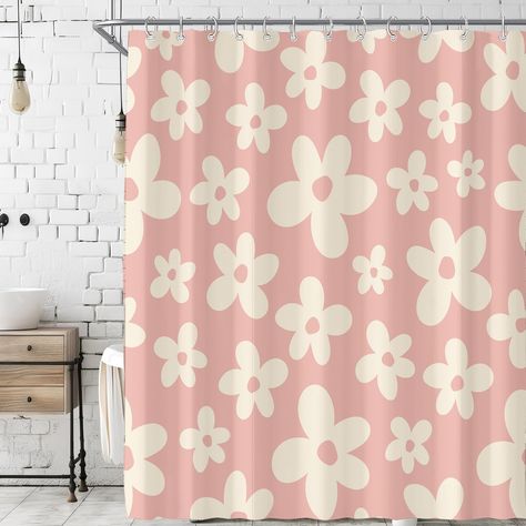 PRICES MAY VARY. 【Unique Design】This retro shower curtain with a combination of pink 70s floral uses advanced HD printing technology and good light transmittance, this shower curtain is colorful without looking too bright in color, featuring, a clear image, and a unique pattern design that can add highlights to the bathroom and provide you a relaxed and private space while showering, beautiful funky abstract aesthetic decor. It will be the good bathroom gift for your family and friends. 【Premium Van Curtains, Kids Bathroom Girls, Bathtub Sizes, Teen Bathrooms, Retro Shower Curtain, Bathroom Window Curtains, Cute Shower Curtains, Pink Shower Curtains, Plastic Shower Curtain