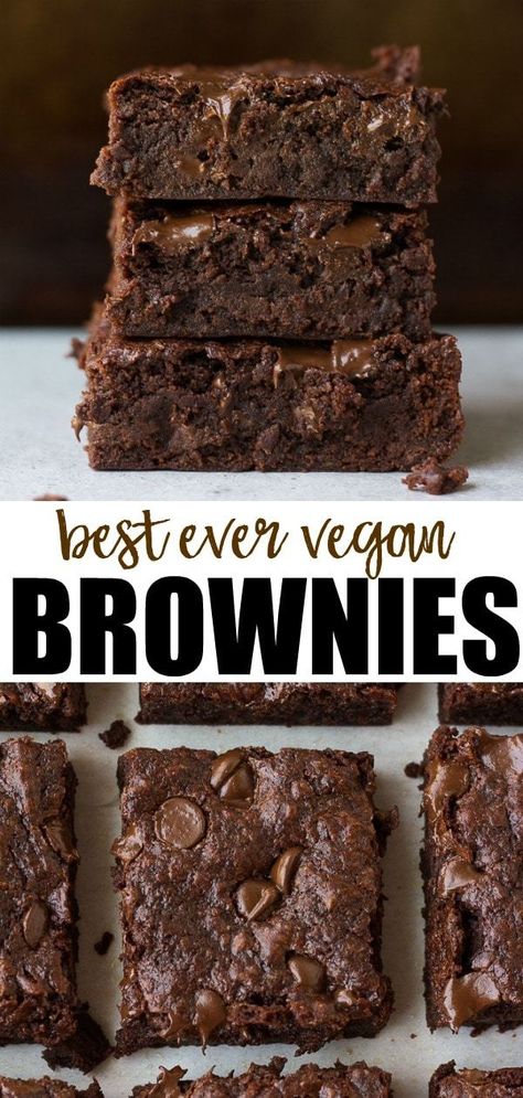 Best Ever Vegan Brownies recipe, no beans or weird ingredients! Easy to make. #noracooks #vegan #chocolate #plantbased #dessert Recipe Brownies, Best Vegan Brownies, Vegan Brownies Recipe, Patisserie Vegan, Dairy Free Brownies, Cheesecake Vegan, Vegan Brownies, Vegan Brownie, Healthy Vegan Snacks