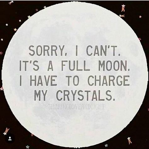 Sorry, I can't.  It's a full moon.  I have to charge my crystals.  Lol [venturayoga] Charging Stones In Full Moon, Charging Crystals New Moon, Full Moon Crystal Charging, Moon Quotes, Moon Moon Memes, Witch Quotes, Full Moon Ritual, Full Moon Meme Funny, Moon Cycles